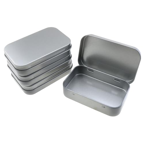 LUORNG 4-Pack 3.74x2.36x0.8 Inch Silver Metal Rectangular Empty Flip-Top Tin Box Containers with Lids Mini Portable Storage Box Set Home Organization Boxes