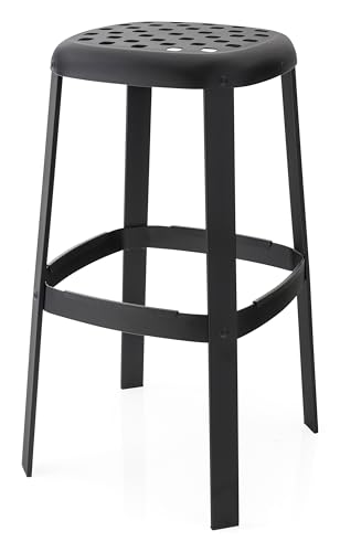Connubia, Taburete Industrial Fijo. Estructura de Metal Negro Mate
