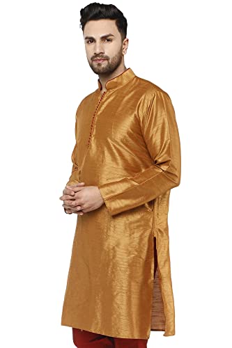 SKAVIJ Men's Tunic Top Art Silk Long Kurta Indian Wedding Casual Festive Wear Outfit3