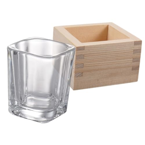 Cabilock 1 Set Japanese Glass Sake Cup with Wooden Box Traditional Saki Cups for Home Dishwasher Safe Versatile for Hot Cold Beverages Elegant Table Decor