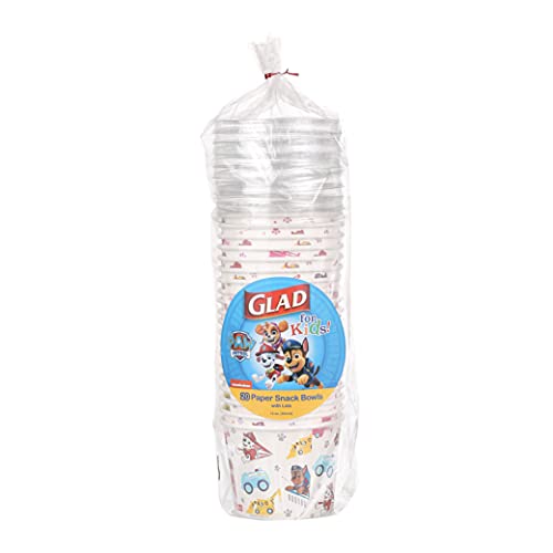 Glad Tigelas de papel para lanche de 355 ml da Patrulha Canina com tampas, 20 unidades | Copos desca