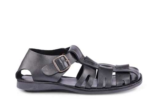 Men's Leather Fisherman Sandals with Buckle Closure, Black2