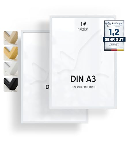 Heimlich® - Bilderrahmen - A3 29,7x42 cm, Kiefernholz, Weiß,...