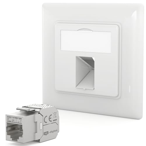 HB-DIGITAL Prise Réseau RJ45 Cat 7 1 Port – Keystone sans Outil, Jusqu’à 10 Gbit/s – Prise Murale Encastrable LAN STP Blindée, Blanc Signal RAL 9003
