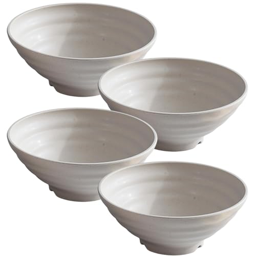Image of Wheat Straw Salad Bowls Set (900ml) - Large Microwave Safe, Unbreakable & Stackable Bowls for Salad, Pasta, Soup, Ramen - BPA-Free, Eco-Friendly, Lightweight Serving Bowls for Kitchen (4, Beige)