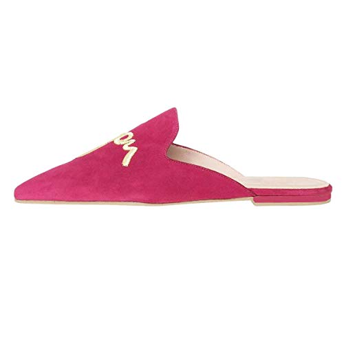 Image of Fericzot Women's Velvet Backless Pointed Toe Slip On Loafers Flats Embroidery Mule Slippers Shoes