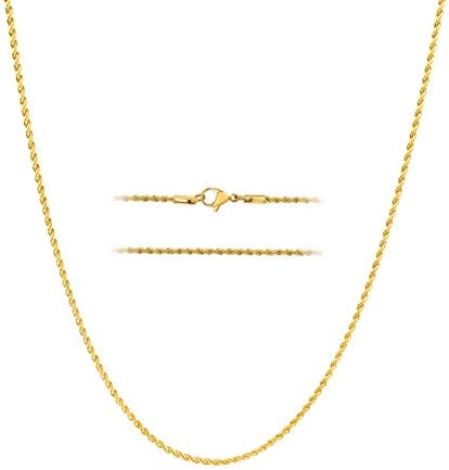 KISPER18k Gold Hip Hop Rope Chain Necklace – Gold Plated Stainless Steel Jewelry for Women & Men with Lobster Clasp