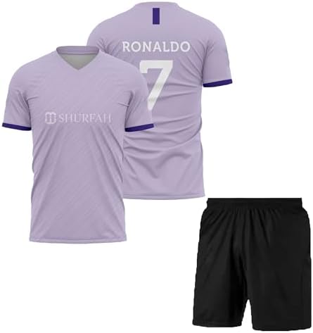 Ronaldo 7 Football Jersey with Black Shorts(Kid's, Boy's& Men)