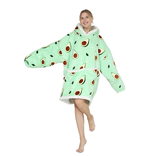 Wearable Blanket Hoodie Oversized Hooded Blanket For Adult Women Super Soft Comfortable Warm Flannel With Giant Pocket Green Avocado #TOP5
