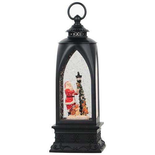 Image of Eldnacele 12 inch Christmas Snow Globe Lantern Snowman with Music & Timer, USB Lined /Battery Operated Lighted Water Glittering Lantern for Christmas Festival Decoration Gifts - Santa