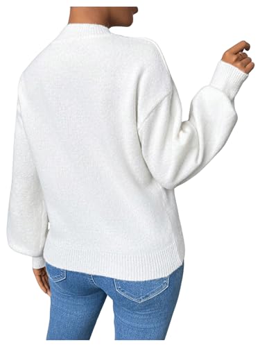 SweatyRocks Women's Mock Neck Pullover Sweater Lantern Long Sleeve Ribbed Knit Sweater2