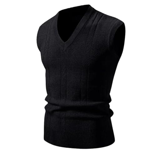 UIOKLMJH Men Casual Streetwear V-Neck Knit Vest Solid Color Sleeveless Pullover Waistcoat Sweater