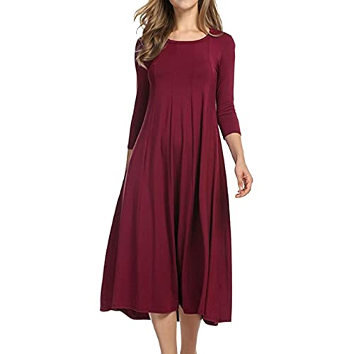 Vestidos de convidada de casamento para mulheres, moda feminina, casual, liso, gola redonda, manga c