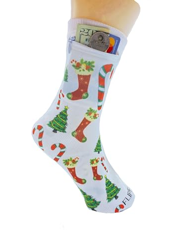 Image of Zipper Sock Wallet - Cotton & Polyester Zipper Socks with Pockets - Fits shoe size 6-13