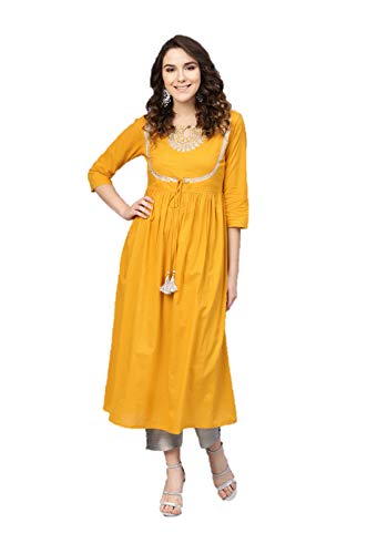 Kurta Set für Frauen indische Designer gerade A-Linie Anarkali Kurti Set für Frauen fertig gemacht - Gelb - Klein Cover