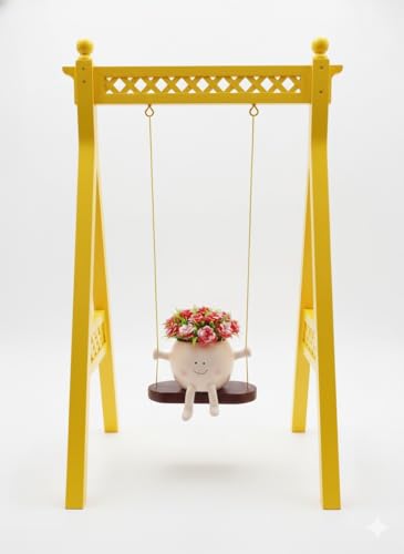 Image of KSV Enterprises Decorative Hanging Planter Pot with Swing Shelf, White Resin Smiling Face Design, Indoor Garden Decor for Artificial Flowers