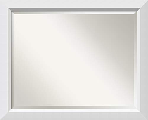 Bathroom Mirror - Blanco White Wood Mirror 26.0 x 32.0 in. - Medium Vanity Mirror, Wall Mirror