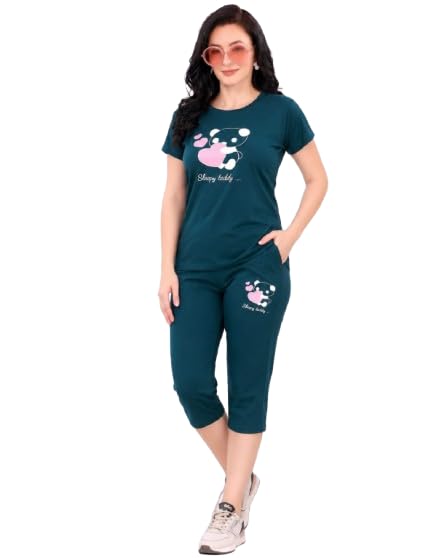 Women's Cotton Printed Night Suit Set with Half Sleeve T-Shirt and Capri Pants Soft Comfortable Sleepwear Lounge Wear-picture-20