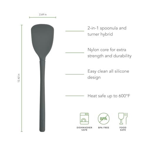 Image of Tovolo Flex Core Scoopula Silicone Multifunction Spoon Spatula Combo Charcoal Gray, BPA Free Spatula Spoon Silicone Heat Resistant Scoopula, Scoop and Serve Spatula Combo Kitchen Utensils