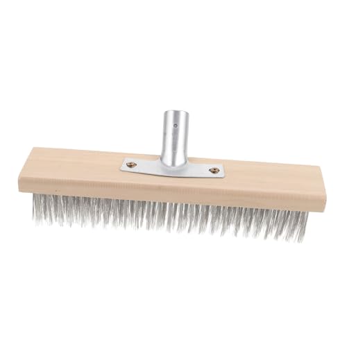 SOLUSTRE Stiff Metal Brush Stainless Steel Bristles Floor Brush Head Deck Brush for Tiles Cleaning Bathroom Kitchen Floors Long Handle Moss Removal Broom