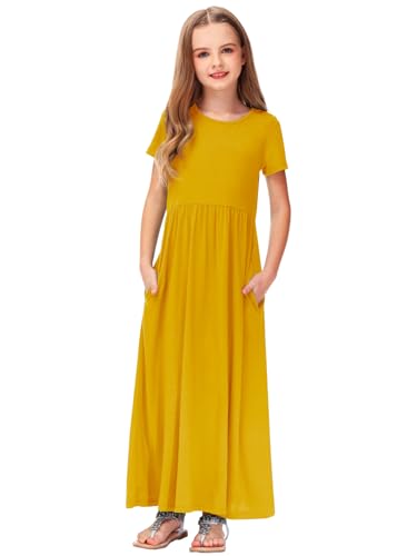Image of Deerose Girls Maxi Dress Short Sleeve Casual Long Dresses with Pockets 5-14 Years