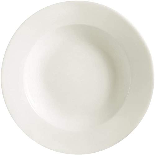HomeVss Restaurant Value, Stoneware Wide Rim with Rolled-edge, America White(Ivory) 26oz 12inch Pasta Bowl, Case of 12