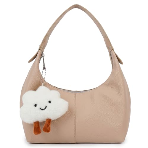 Aulenge Schultertasche Damen Elegante Handbags Damentaschen Handtasche Vintage Leicht Schultertasche Tasche mit Reißverschluss für Alltag Arbeit Beige