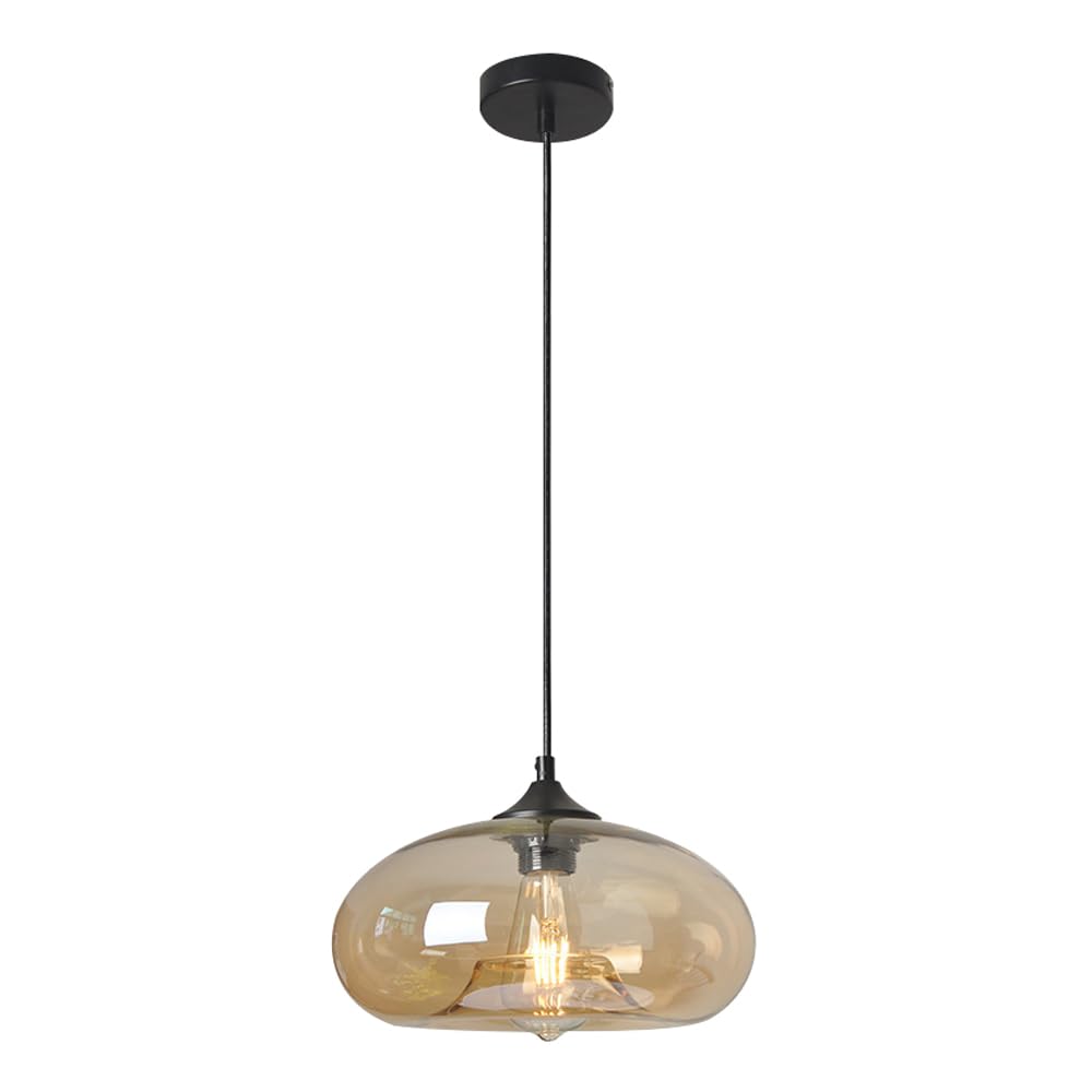 ZGDHWCR 11 Inch Glass Pendant Lamp, Nordic Industrial Style Hanging Light, E26 Light Source Single Head Chandelier, Living Room Restaurant Balcony Decoration Light Fixtures