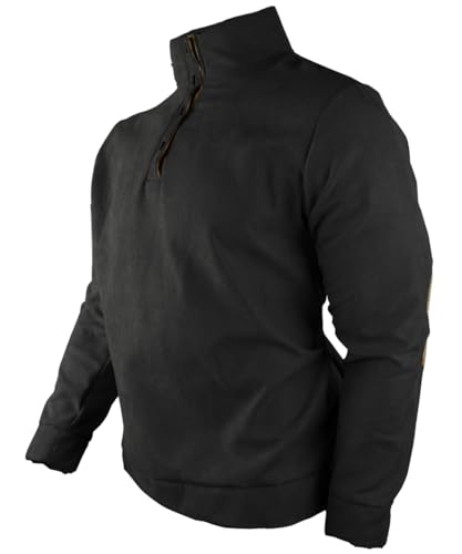 HARGLESMAN Mens Suede Sweatshirts Stand Collar Button Up Love Sleeve Pullover with Elbow Patches3