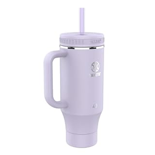 Takeya Straw Tumbler with Handle - Beverage Tumbler for Coffee, Water & More - Durable Tumbler with Built-In Silicone Coaster & 2 Straws - Double Stainless Steel Insulation - 40 oz, Vivacity Purple