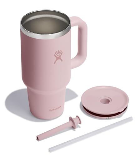 Image of Hydro Flask Travel Tumbler with Handle, Lid and Straw - Insulated Stainless Steel in 32 Oz Tonal Trillium Pink