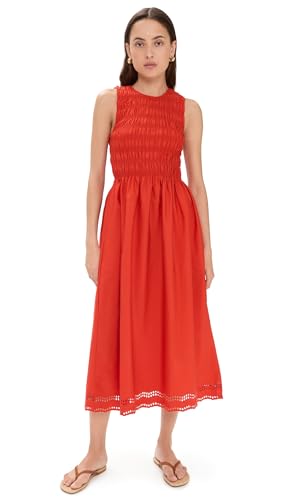 Madewell Womens The Embroidered Melody Smocked Midi Dress Wild Poppy XS
