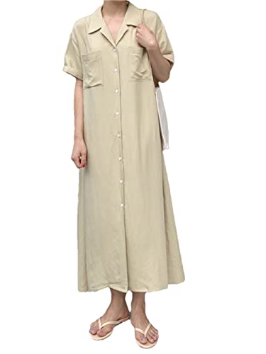 Robe décontractée et élégante manches courtes pour femme couleur beige taille unique