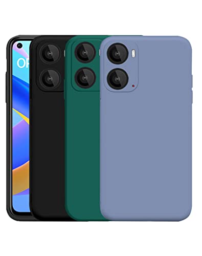 Funda para OPPO A76 / A36 / A96 (6,56'), 3 x Funda Suave de Mate Silicona TPU Gel Carcasa con Protección para Cámara (Negro + Verde Oscuro + Azul Claro)