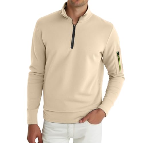 CRNTCEM Quarter Zip Golf Pullover for Men Thermal Gym Workout Tops Long Sleeve Work Casual Athletic Cargo Sweatshirts