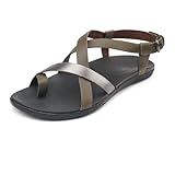 OLUKAI Upena Women's Beach Sandal, Crisscrossed Adjustable Leather Straps for All Day Comfort, Cute & Casual Everyday Style, Charcoal/Pewter, 9