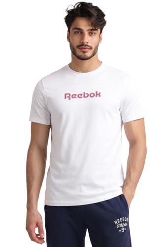 Image of Reebok Men's Cotton-Lycra Blend T-Shirt - 4-Way Stretch Smooth Smooth Round Neck Half Sleeve Tee for Men | Casual Tshirt for Men Stretchable Tshirt