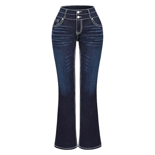 Pantete Women Stretch High Waist Bootcut Jeans Two Button Curvy Denim Pants4