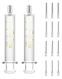 QWORK 20ml Luer Lock Reusable Glass Syringe Stainless Steel Blunt Tip Luer Lock 8, 10, 12, 14 Gauge Each 3 Pcs, 2 Set Lab Syringe Needles