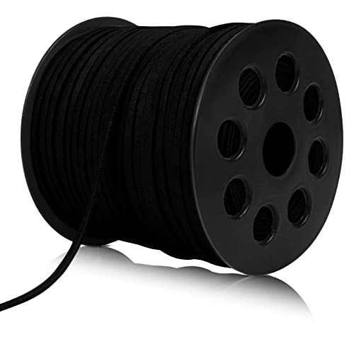 LEREATI 2.6mm Leather Cord for Jewelry Making, 98 Yards Flat Faux Leather Necklace Cord Leather String Boot Laces, Thin Leather Strips for Crafts, Necklaces, Bracelets, Beading and DIY (Black)