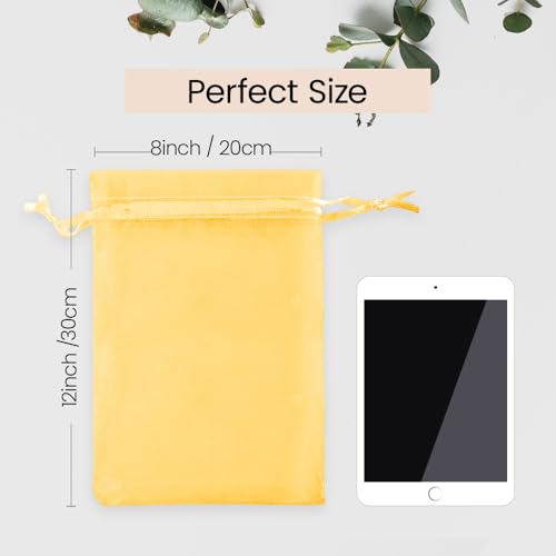 Image of Meowoo 100PCS Organza Bags, 8x12in Small Mesh Bags Drawstring, Mesh Gift Bags Drawstring for Jewelry, Candy, Christmas, Sachets, Festivals, Bathroom Soaps, Makeup Organza, Wrapping Supplies(yellow)