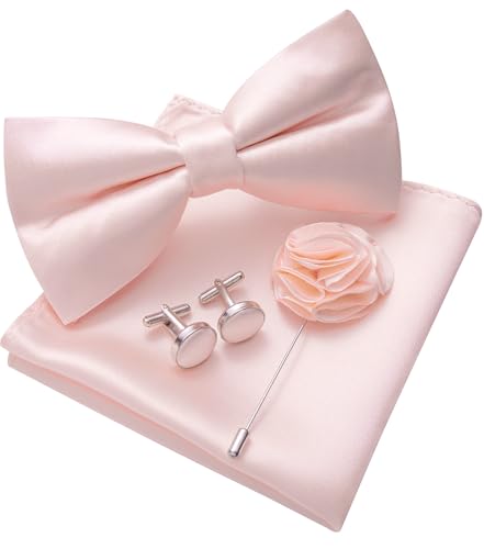 Image of Solid Color Bow Ties for Men Silk Pre-tied Tuxedo Bowtie Set 4PCS