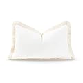 Hofdeco Premium Coastal Patio Indoor Outdoor Lumbar Pillow Cover Only, 12"x20" Water Resistant for Backyard, Couch, Solid White Fringe