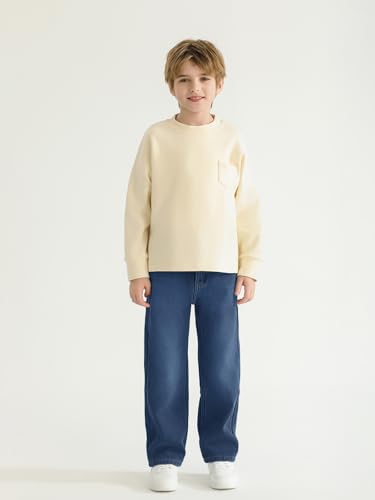 Haloumoning Boys Jeans Kids Fashion Fleece Lined Elastic Waist Denim Pants with Pockets 5-14 Years2