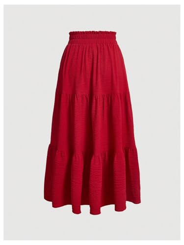 Floerns Women's Summer Long Skirts Elastic Waist Tiered Ruffle Hem Beach Skirts2