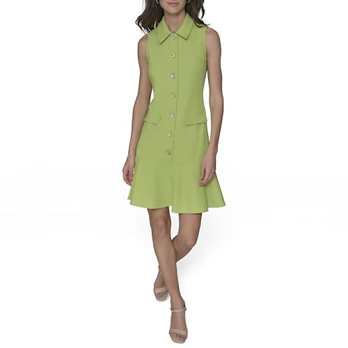 Image of Karl Lagerfeld Women's Sleeveless Collared Button Front A-line Mini Dress