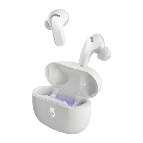 Skullcandy Rail ANC Wireless Earbuds, Bluetooth Headphones, Active Noise Cancelling, Up to 38 Hours Battery, Microphone for iPhone Android, Customizable via Skull-iQ App - Bone
