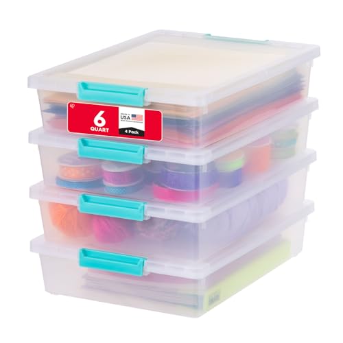 IRIS USA 6 Qt. Craft Storage Bins with Lids, 4-Pack, |Made...