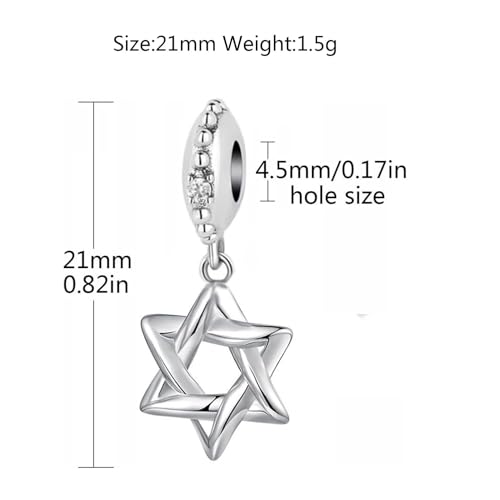 LAMOONY Wish Star Charm 925 Sterling Silver Hexagram Charm David Religion Charm fit for Bracelet3