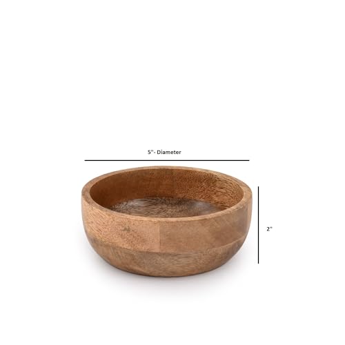Samhita Mango Wood Round bowl Set of 3 Wooden Dish Perfect for Dips Sauce, Nuts, Appetizers, Desserts,. Looks Absolutey Beautiful With Your Kitchen Setting. (5'' x 5'' x 2'')